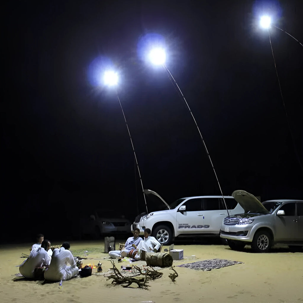 White LED fishing rod light with remote control on telescopic fishing rod