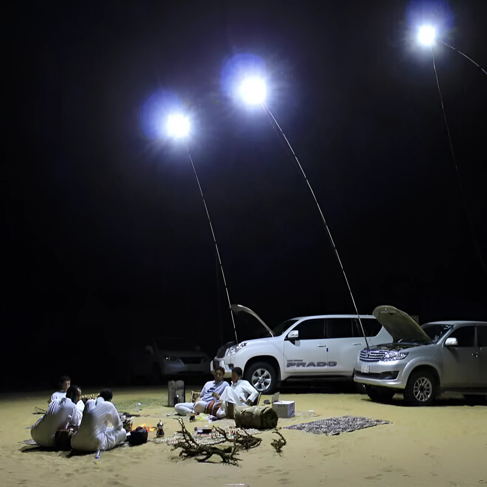 White LED fishing rod light with remote control on telescopic fishing rod