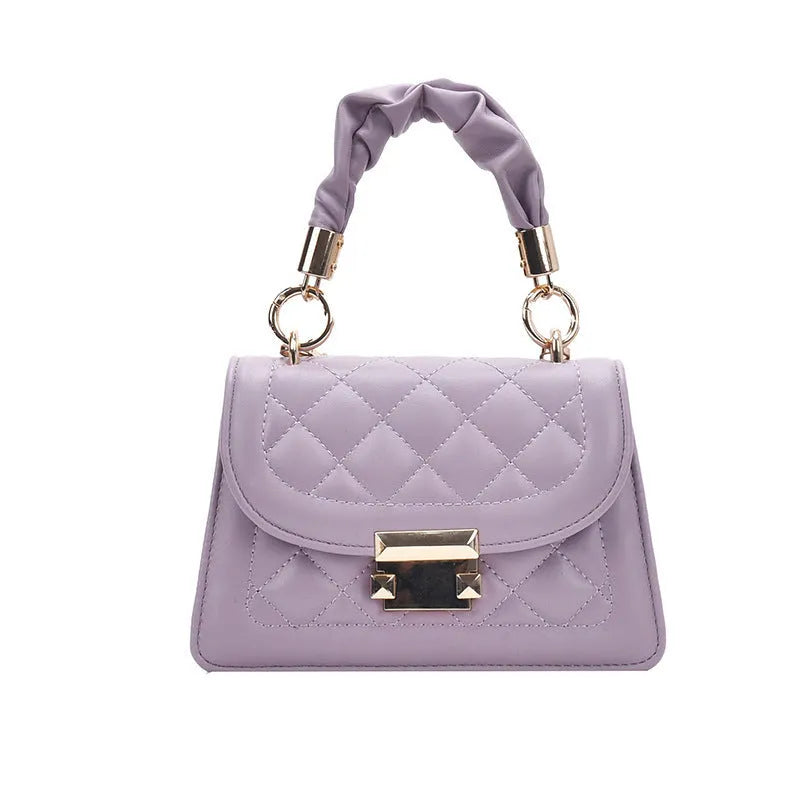 Korean-style women's chain messenger bag with rhombus pattern in PU leather showing beige colour option