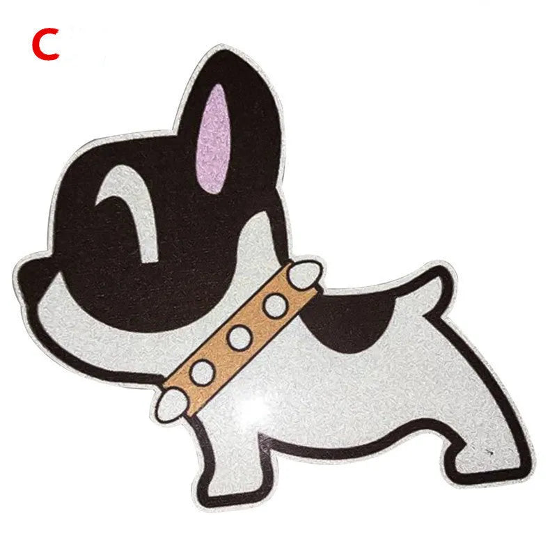 Pack of 10 reflective bulldog stickers 11cm x 7cm in three colour options, strong adhesive for car bumper or pet collar