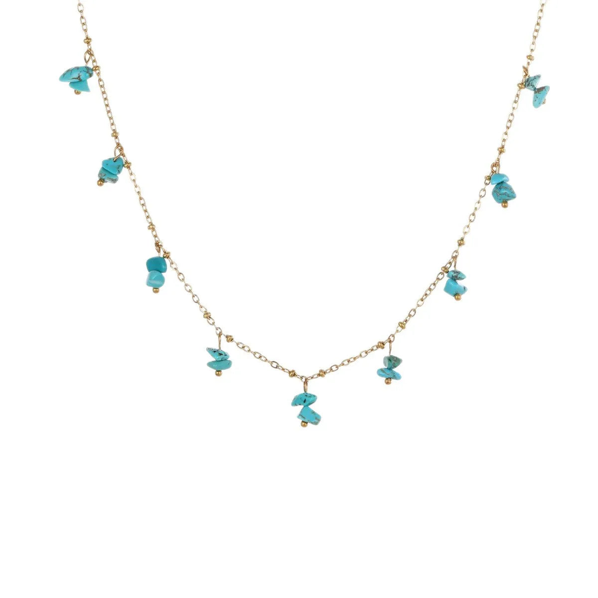 Natural stone necklace with stainless steel chain and 18K gold plating, available in amethyst