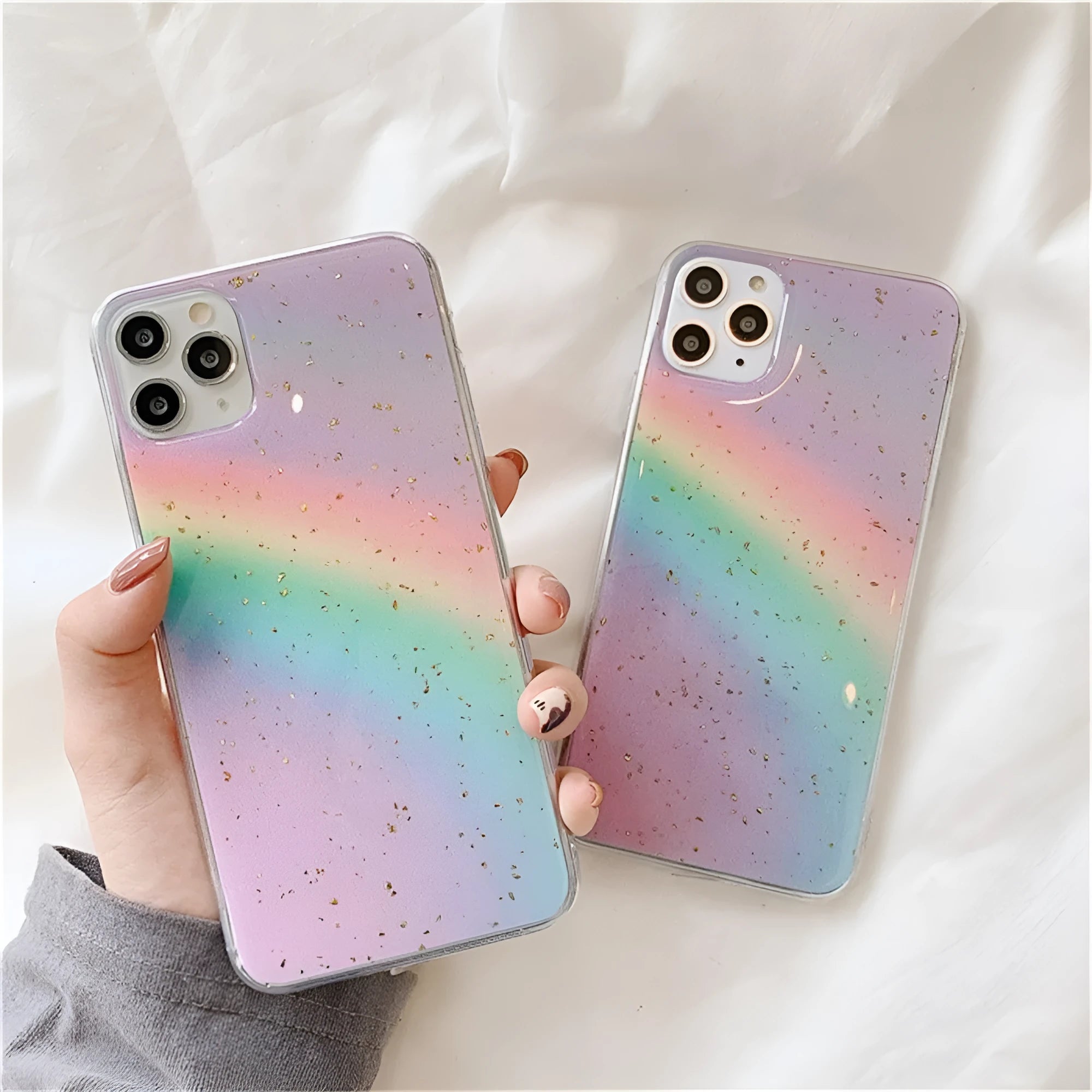 Rainbow gradient TPU phone case with striped design for iPhone models