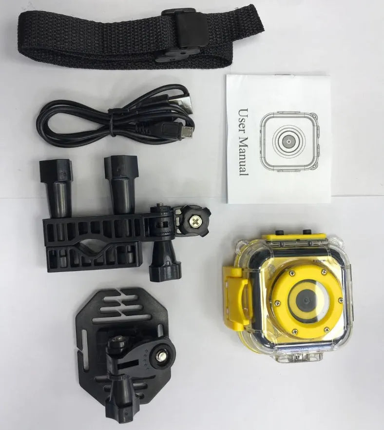 Yellow children's waterproof sports camera with 1.77 inch LCD screen and HD video capability