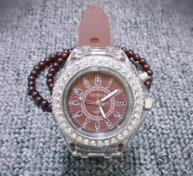 Women's LED luminous watch with round 43mm dial and silicone strap in various colours