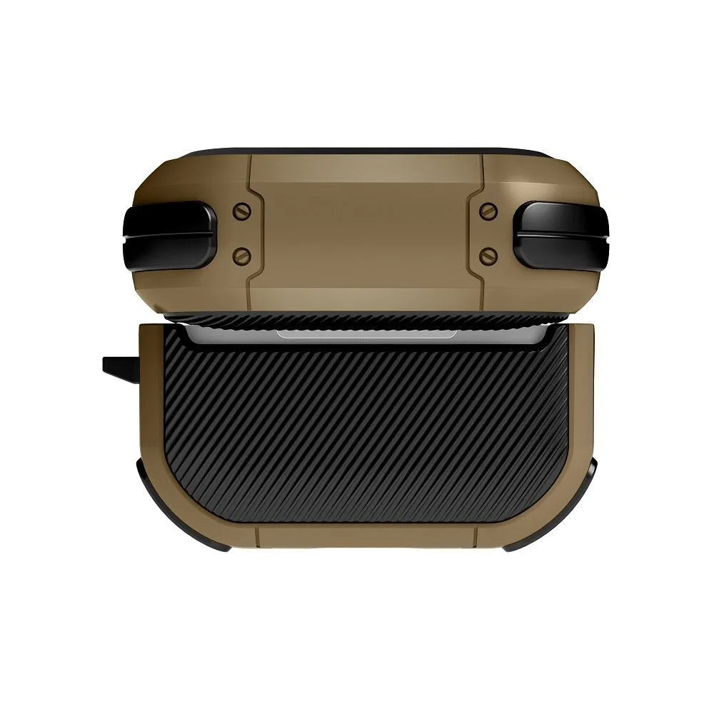 Black TPU and PC protective shell case for Apple AirPods 1, AirPods 2, and AirPods Pro.