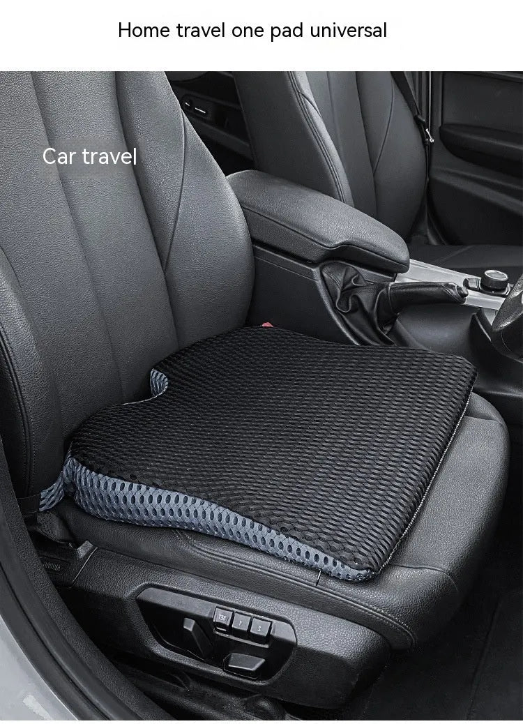 Memory foam seat cushion with an adjustable strap in black, grey, and creamy white colours.