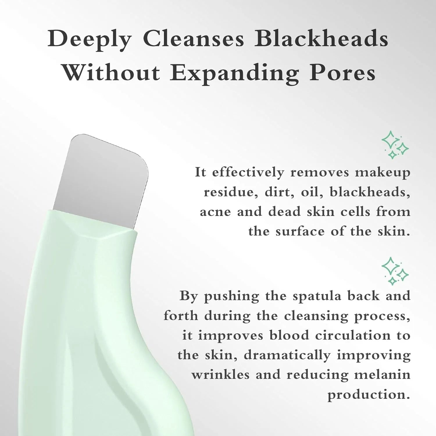 Green stainless steel blackhead remover tool with a non-slip handle for face and nose pores.