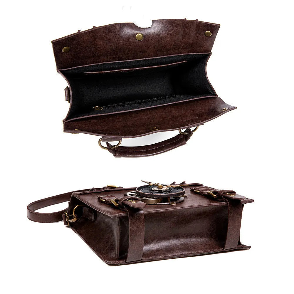 Bronze steampunk industrial retro style pillow shoulder bag with metal details