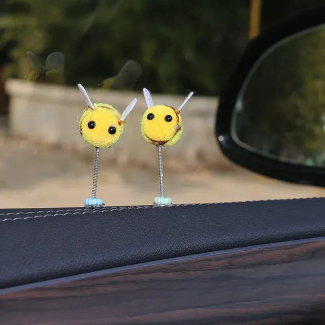 Small yellow and black swing spring bee car decoration made from fur material