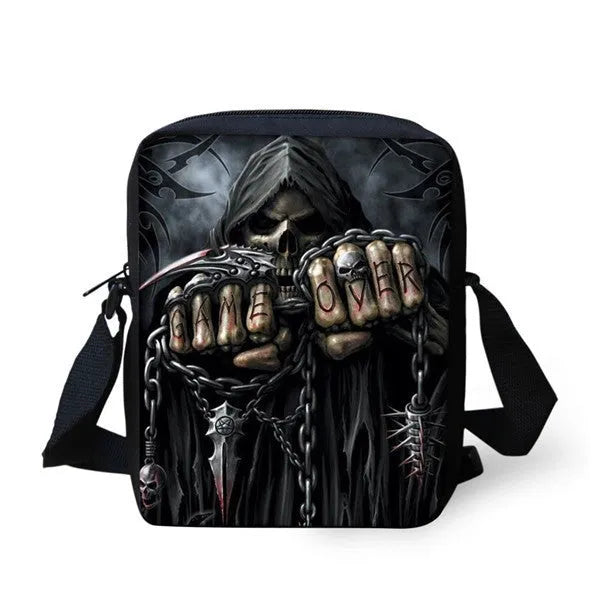 Skull print children's messenger bag in medium size with double adjustable straps.