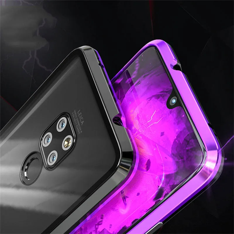 Magnetic metal phone case with tempered glass back for Huawei and Honor smartphones