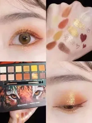 Twelve-colour animal eye shadow palette showing pressed powder shadows in various shades
