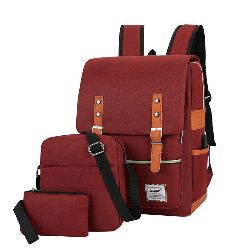 Three-piece business backpack set in Oxford cloth with computer compartment and curved shoulder straps
