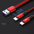 Black and red braided two-in-one Android fast charging cable with 5A rating and aluminium connectors.