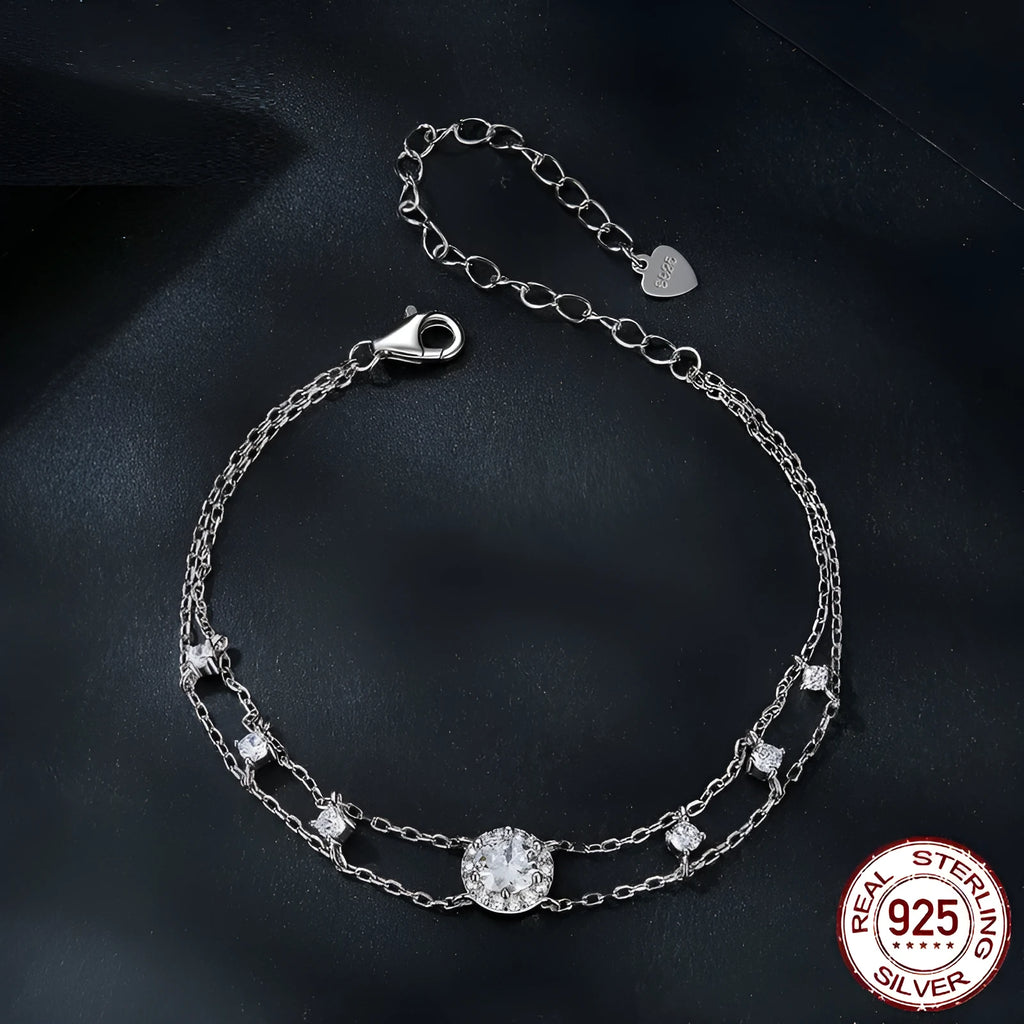 S925 silver diamond bracelet with 50 point round gemstone and electroplated finish on wrist