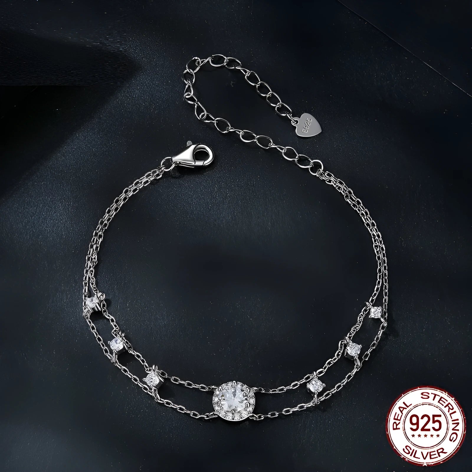S925 silver diamond bracelet with 50 point round gemstone and electroplated finish on wrist