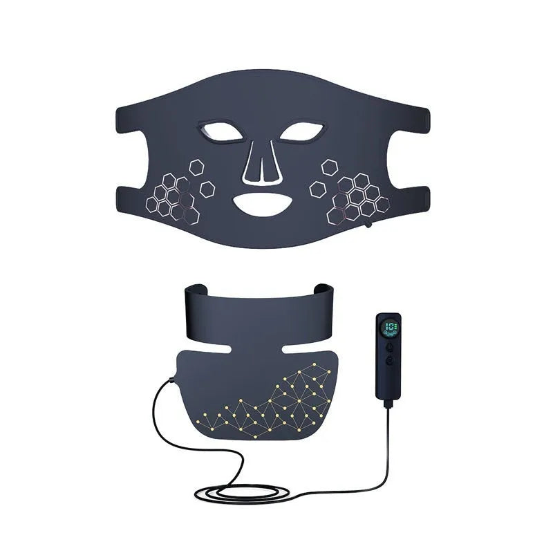 Four-color LED photon mask for home use, infrared light therapy, black model with neck care panel