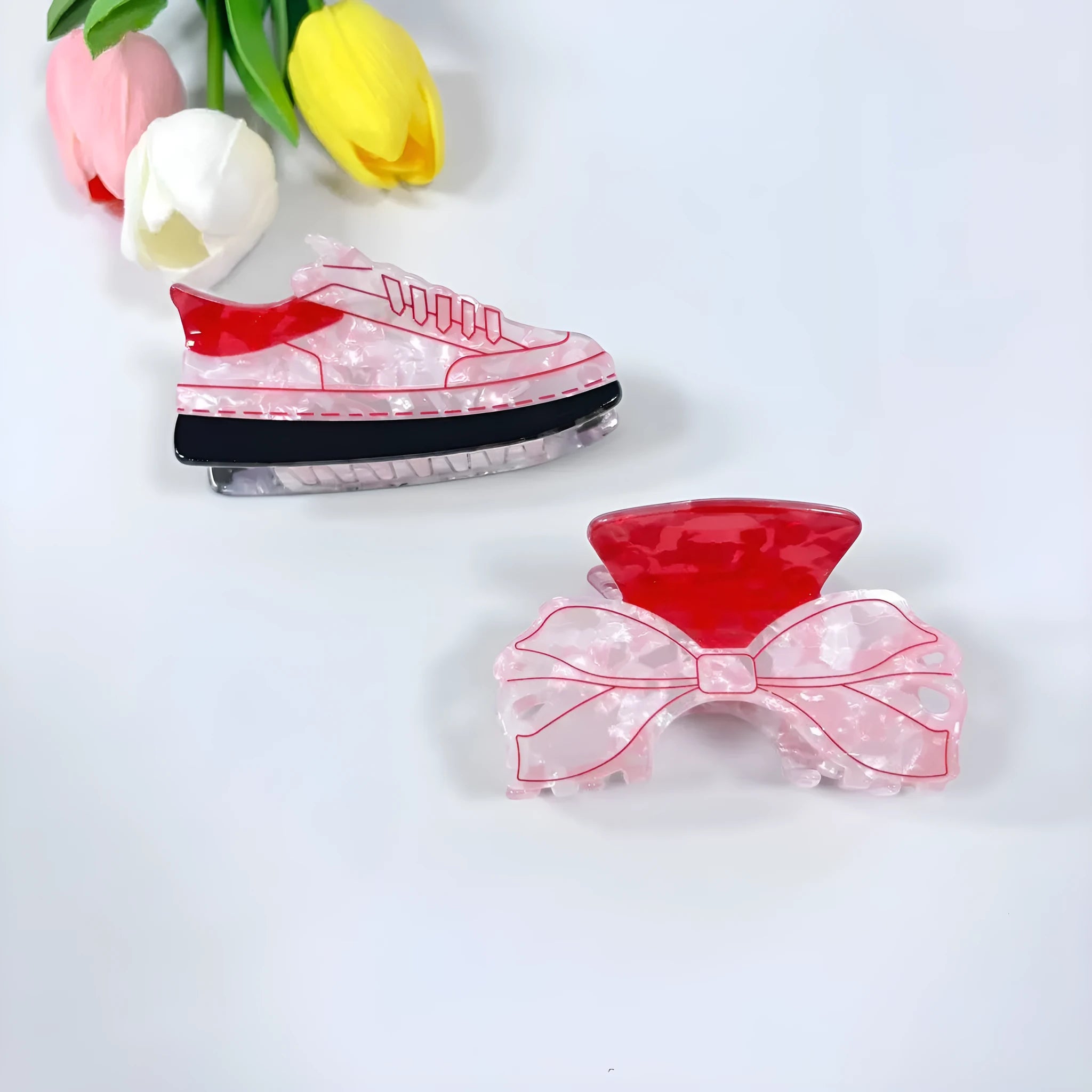 Fresh cute glitter bow tie grip hair clip acrylic oil injection cream sweet girl style 8cm women non-inlaid