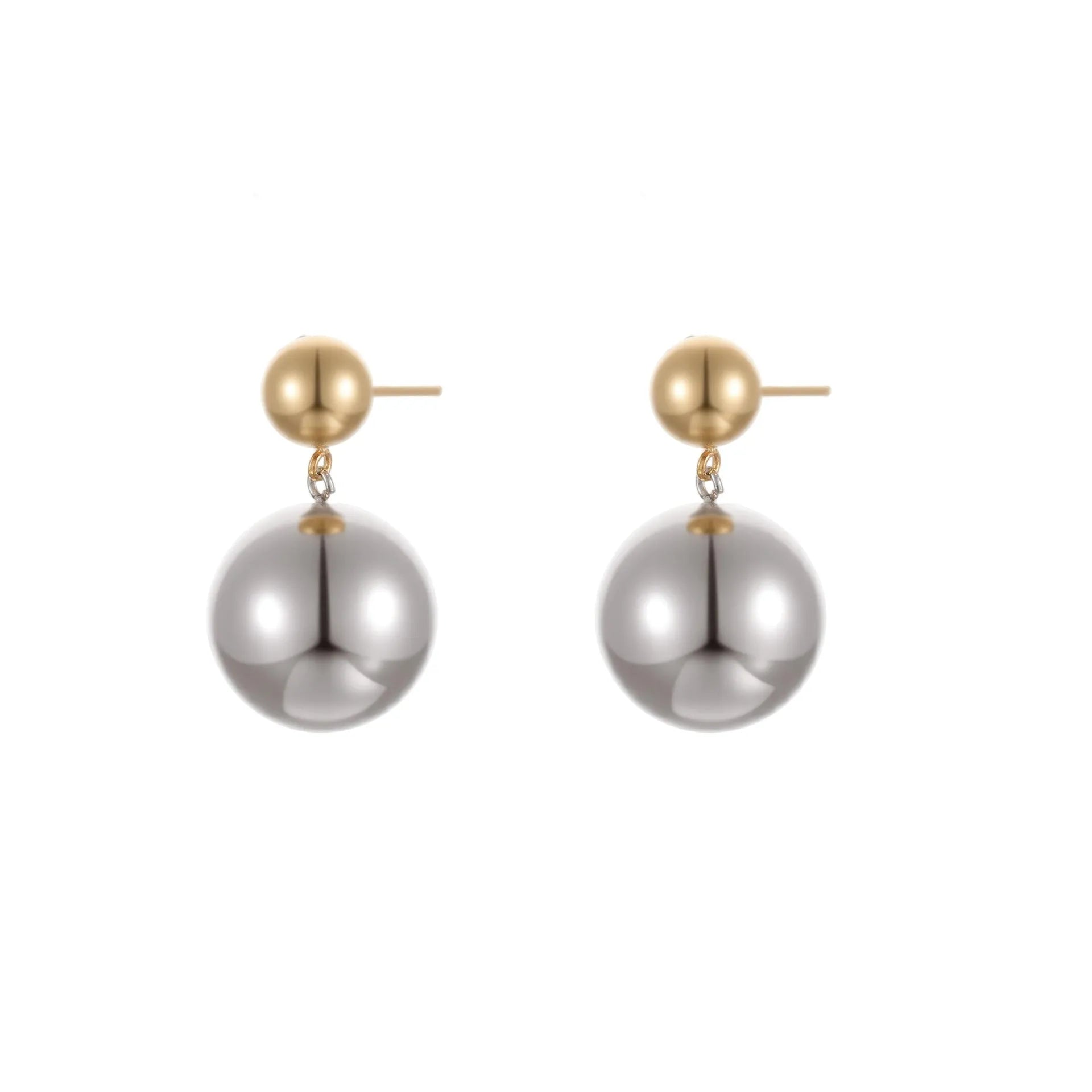 Stainless steel colour-block ear studs with round bead design and 18K electroplated finish