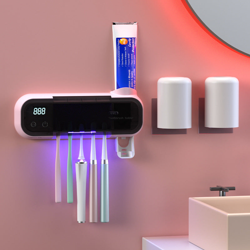 Drill-Free UV Toothbrush Steriliser with Electric Air-Drying - Wall-Mounted Bathroom Organiser & Storage Rack (USB Rechargeable)