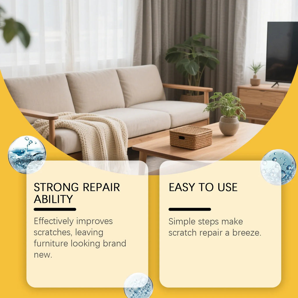 Wood furniture scratch care kit with 100ml bottle and 20cm polishing towel for cleaning and maintenance
