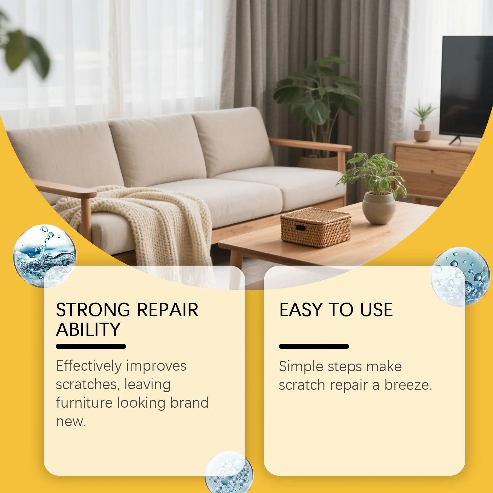 Wood furniture scratch care kit with 100ml bottle and 20cm polishing towel for cleaning and maintenance