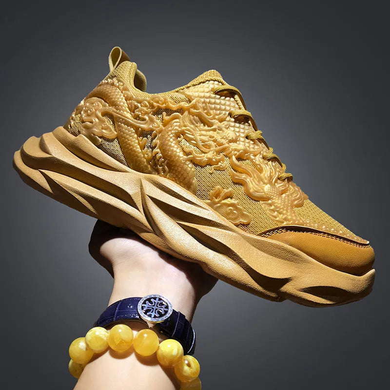 Loong breathable casual fly knit sneakers with rubber soles in Chinese dragon design colour