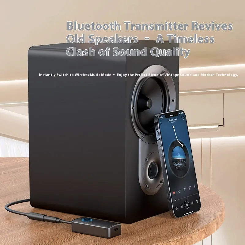 Black Bluetooth 5.4 adapter with 3.5mm aux cable and ABS body