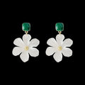 Dark green floral drop earrings with alloy construction and sterling silver fastening
