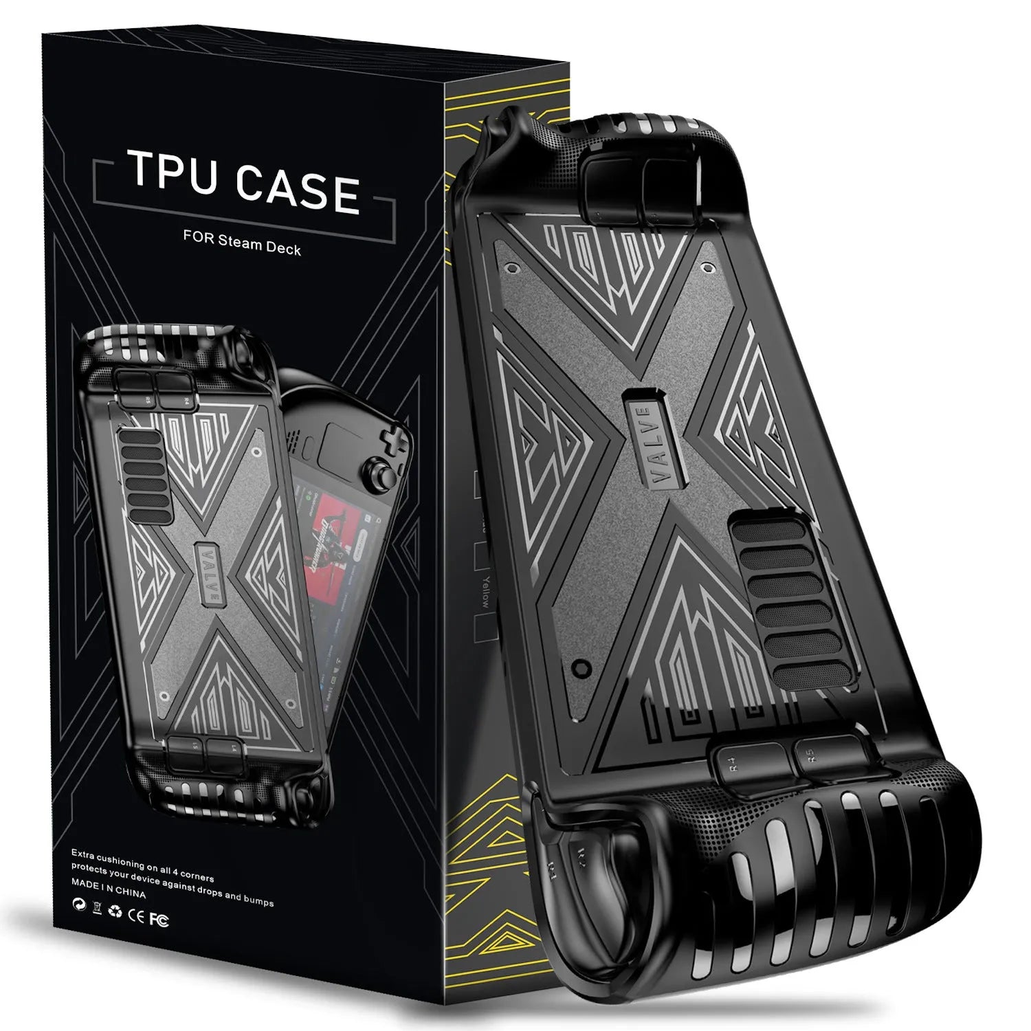 Steam Deck silicone protective case in black, blue, and red colour options