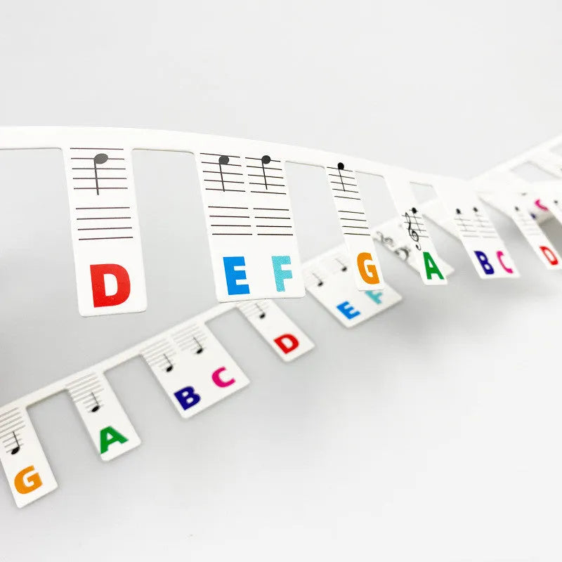 88-key piano keyboard stickers set with colour note bars and black notes labels in OPP bags