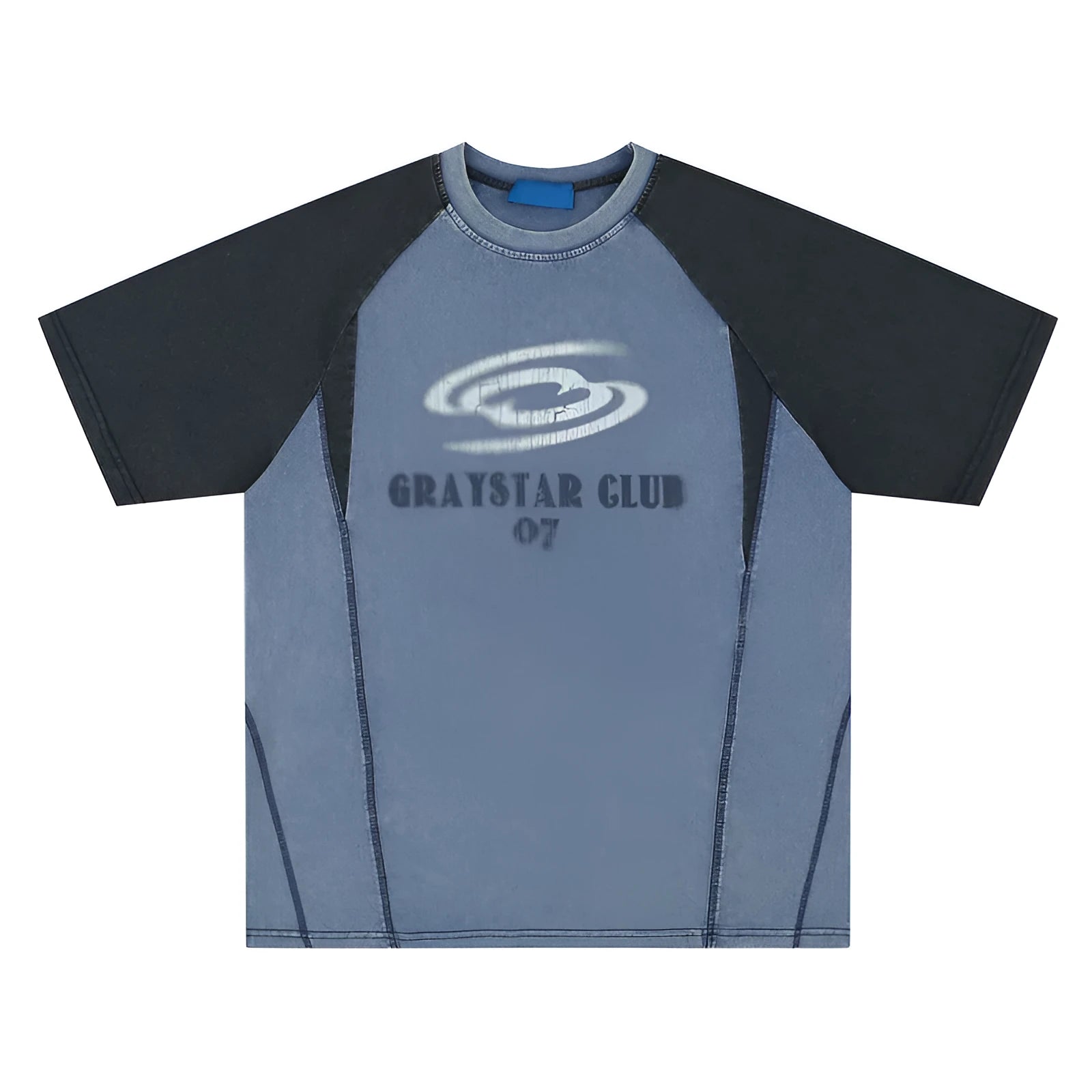 Blue hip hop letter print men's cotton t-shirt with raglan sleeves and loose fit design