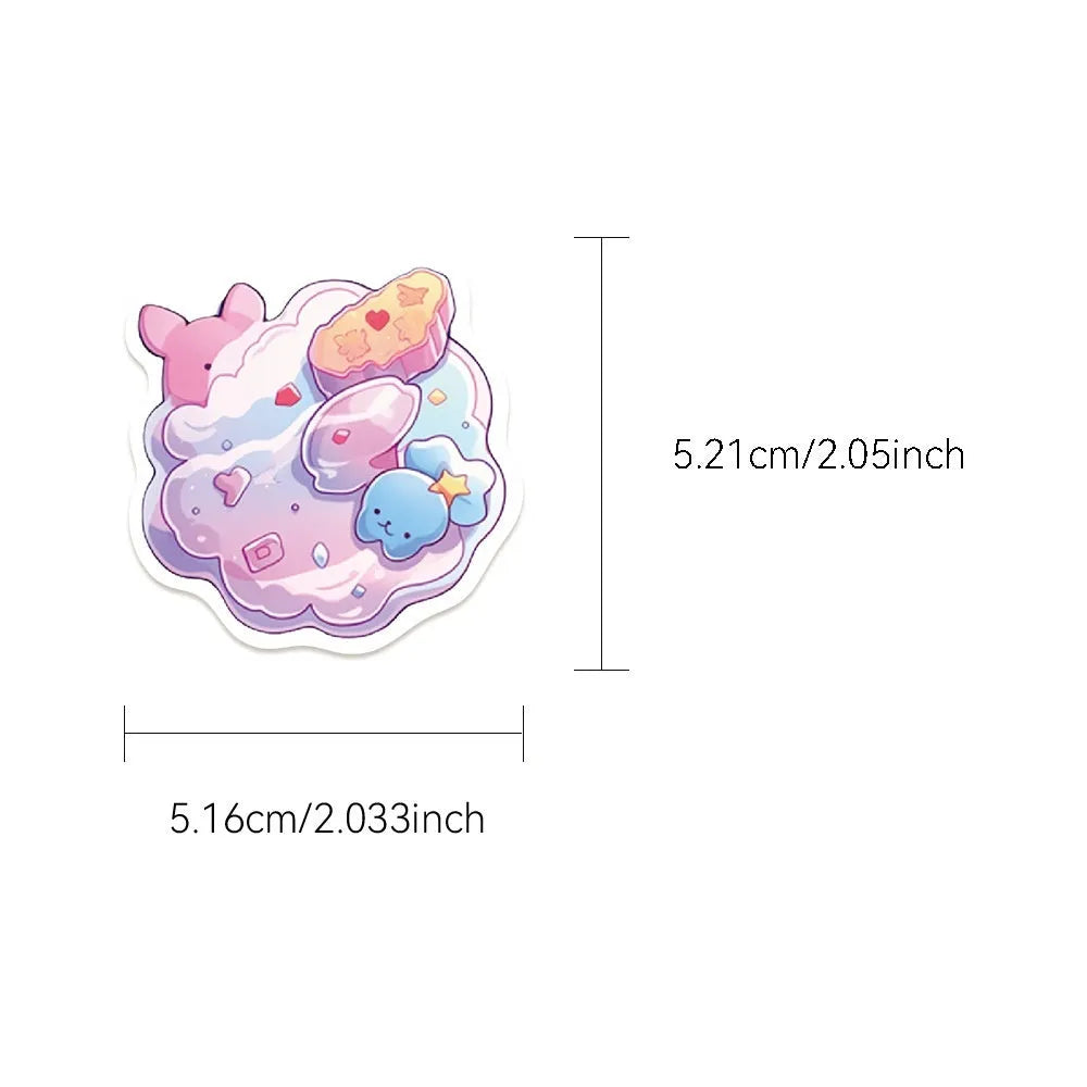 Pack of 50 sheets of cute candy small items themed waterproof decorative stickers.