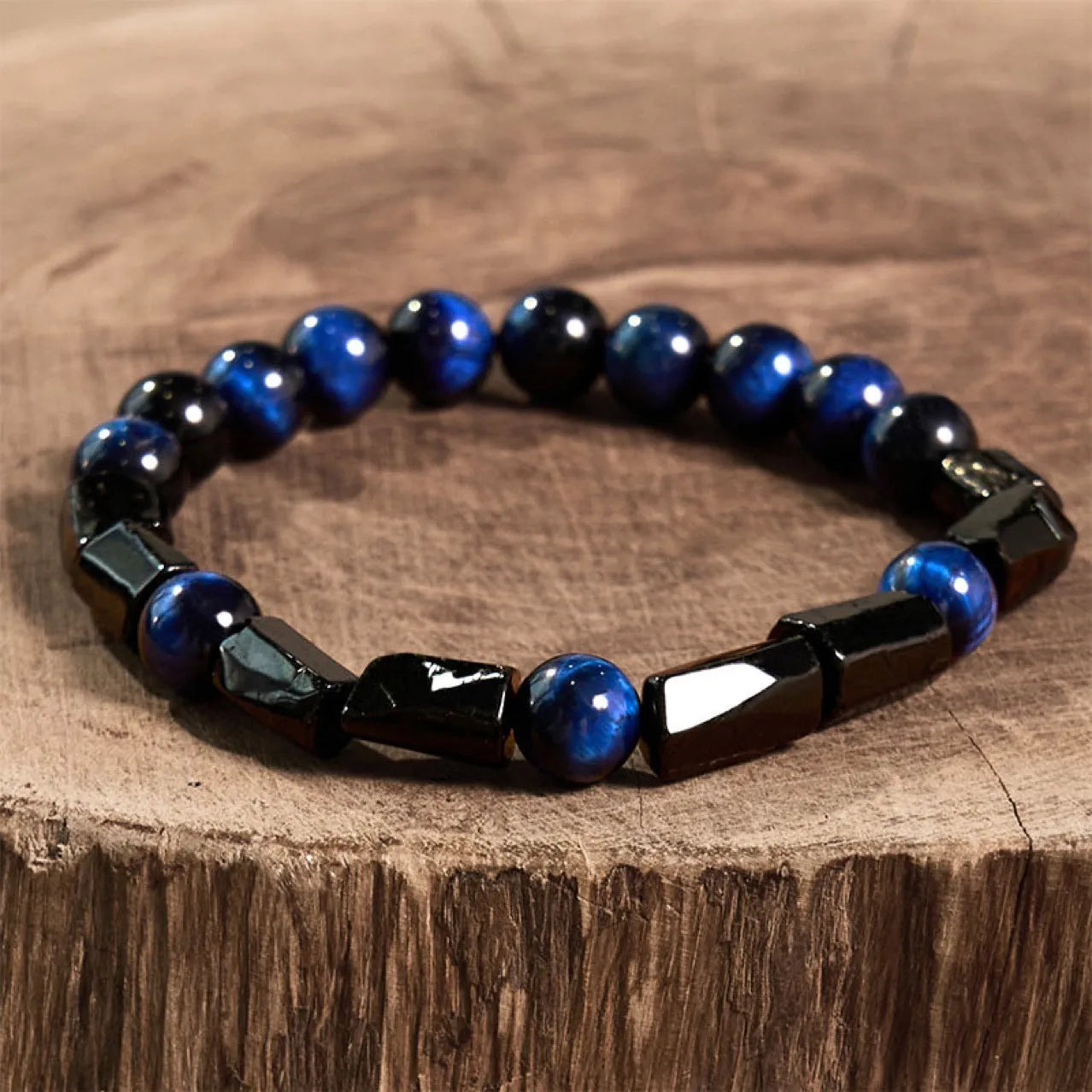 Natural obsidian single ring bracelet 8mm beads retro constellation unisex style close-up
