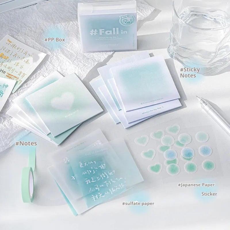Square multifunctional notepad stationery set with gradient coloured sheets and sticky notes