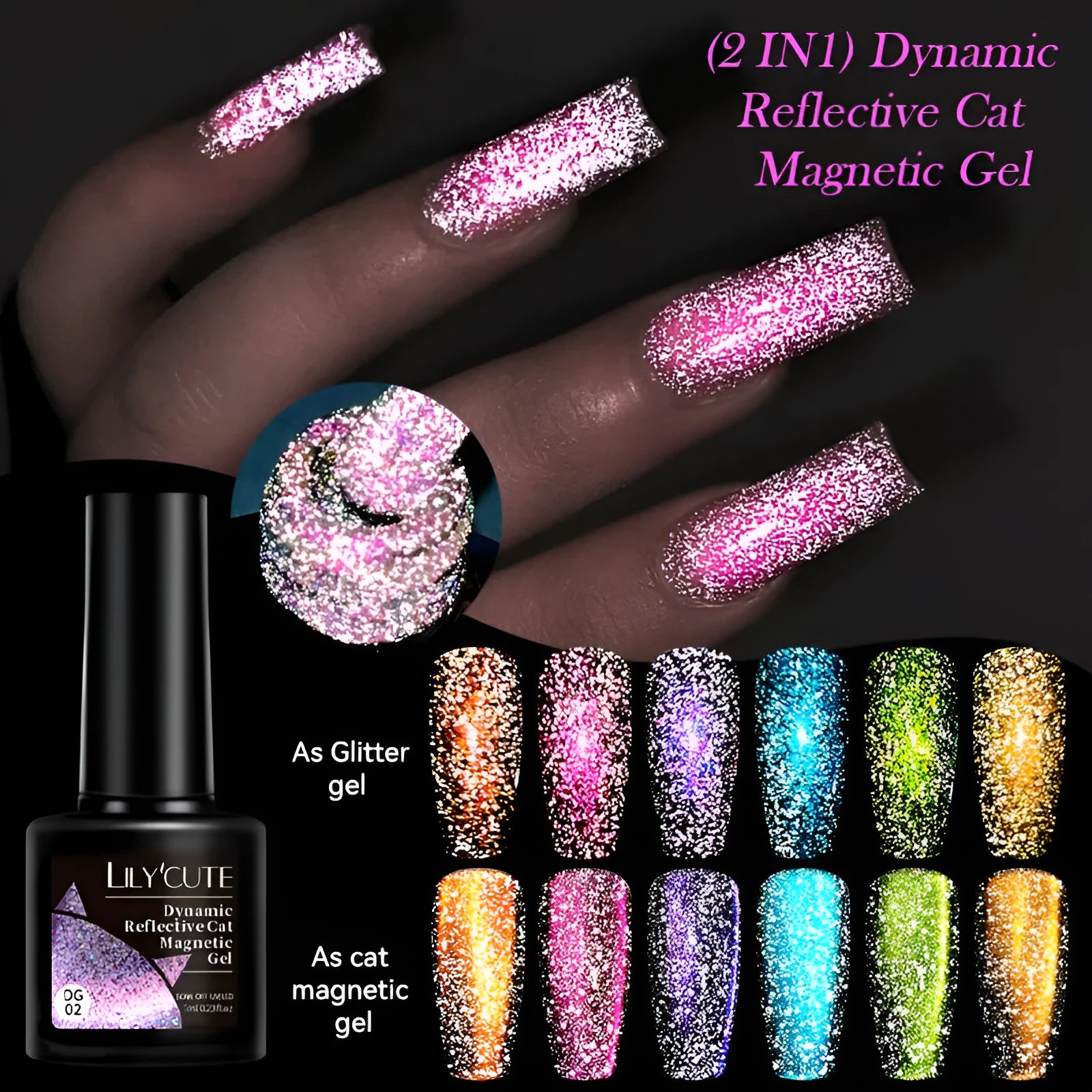 Cat eye series UV gel nail polish bottle with glitter and diamond fragments in six colour options