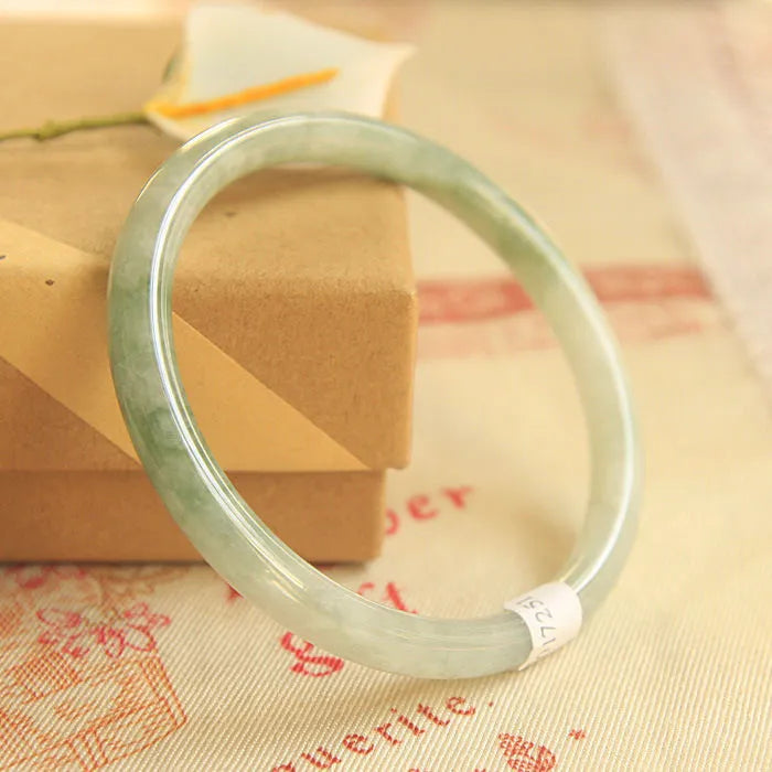Handmade green jade waxy bracelet geometric unisex Chinese style 10mm thick 53-54mm inner diameter