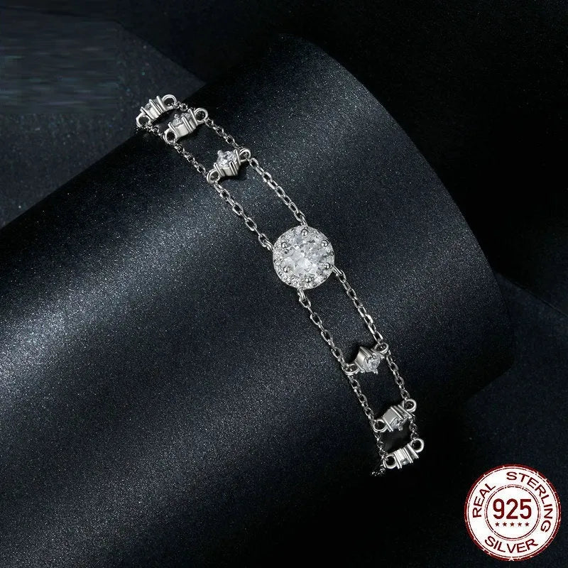 S925 silver diamond bracelet with 50 point round gemstone and electroplated finish on wrist