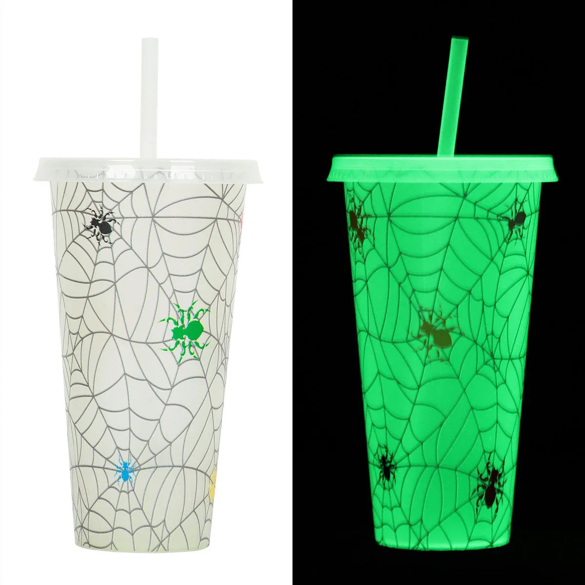 720ml colourful plastic Halloween sippy cup with a straw on a table.
