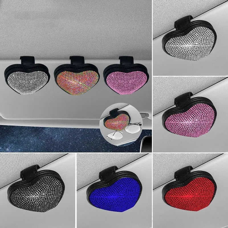Black PU leather magnetic clip for car sun visor holding sunglasses, 8.0 cm by 7.3 cm.