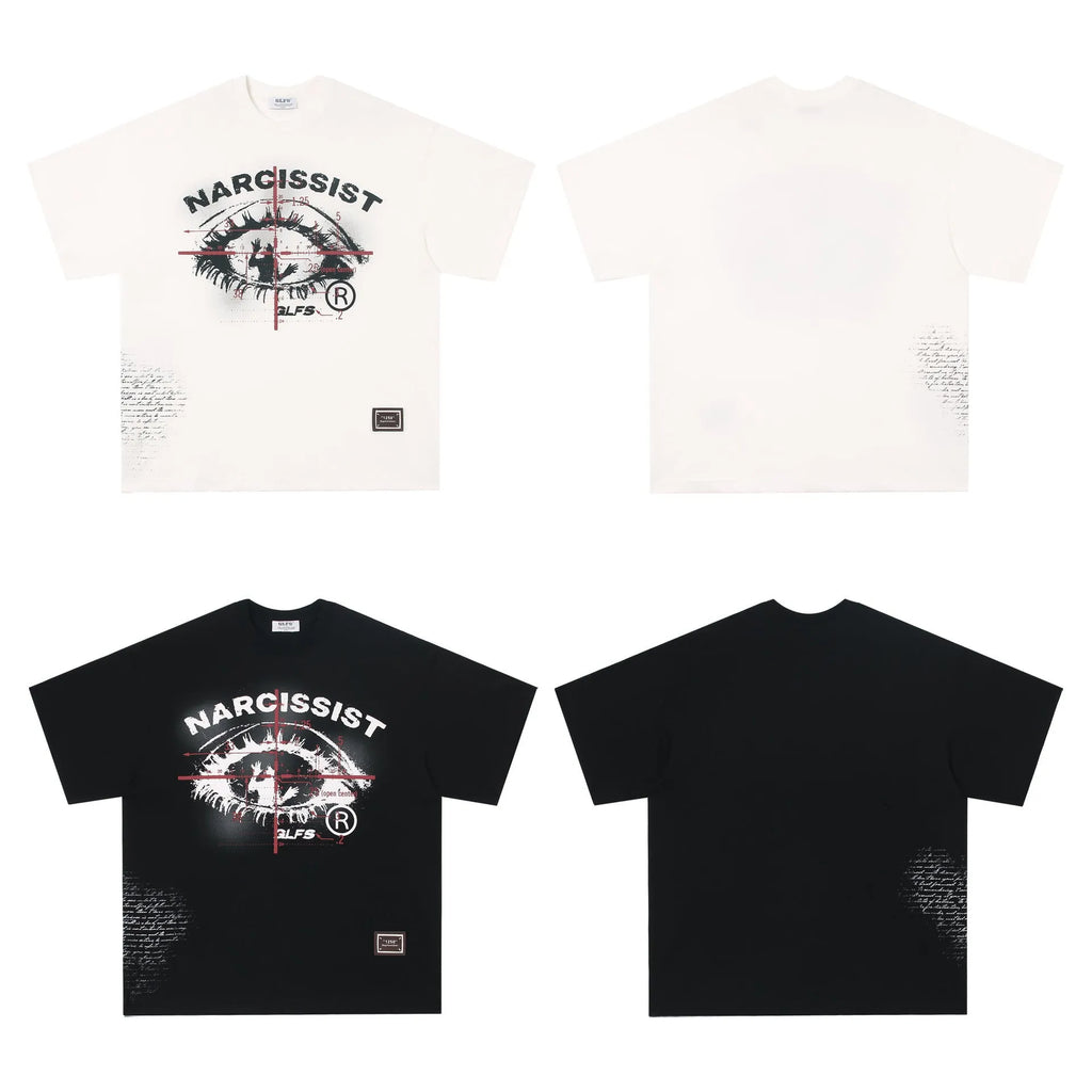 Black or white cotton T-shirt with retro hip hop gothic style letter print on the front.