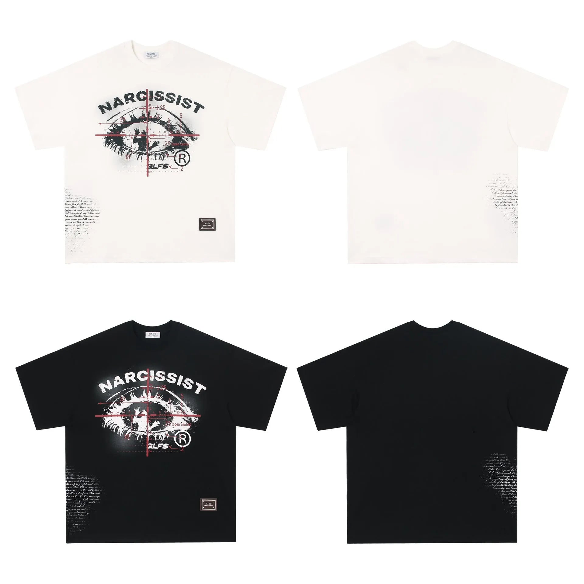 Black or white cotton T-shirt with retro hip hop gothic style letter print on the front.