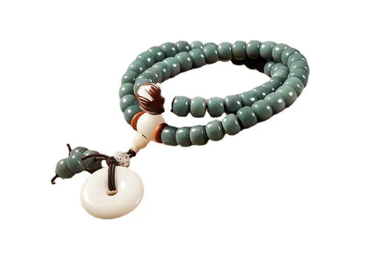 Bodhi seed bead bracelet with double ring safety buckle in White Jade colour, unisex design
