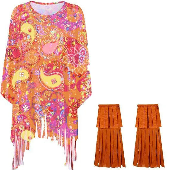 Tie dye cloak costume with bell sleeves in colourful printing pattern for Halloween parties