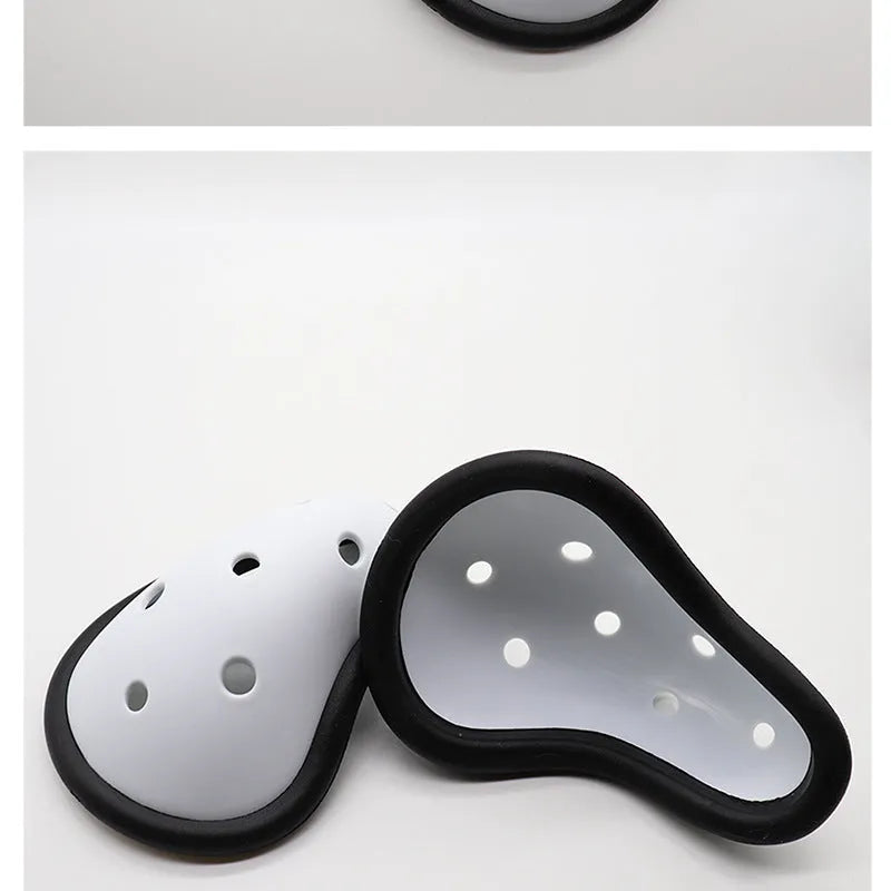 Rubber sports genital protector for adult and children, used in hockey rugby boxing.