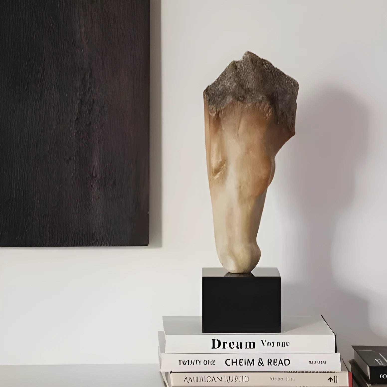 French retro style abstract horse head sculpture with carved finish, 50cm tall desktop ornament.