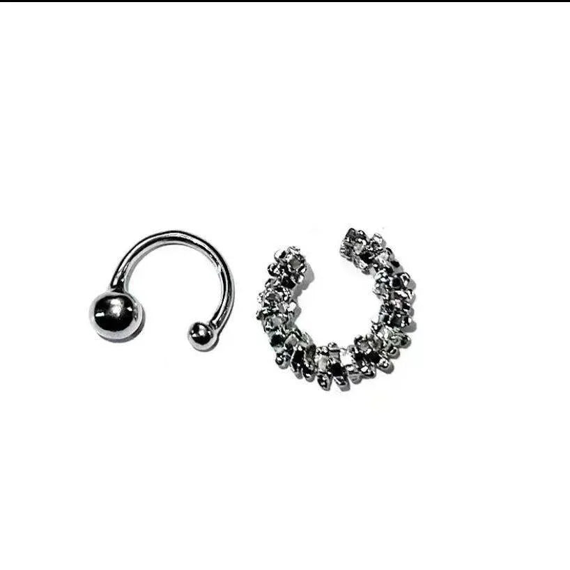 Pair of geometric irregular-shaped clip-on earrings with a frosty metallic finish.