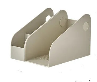 Plastic desktop storage box set with two-tier grid compartments in Milk Coffee colour