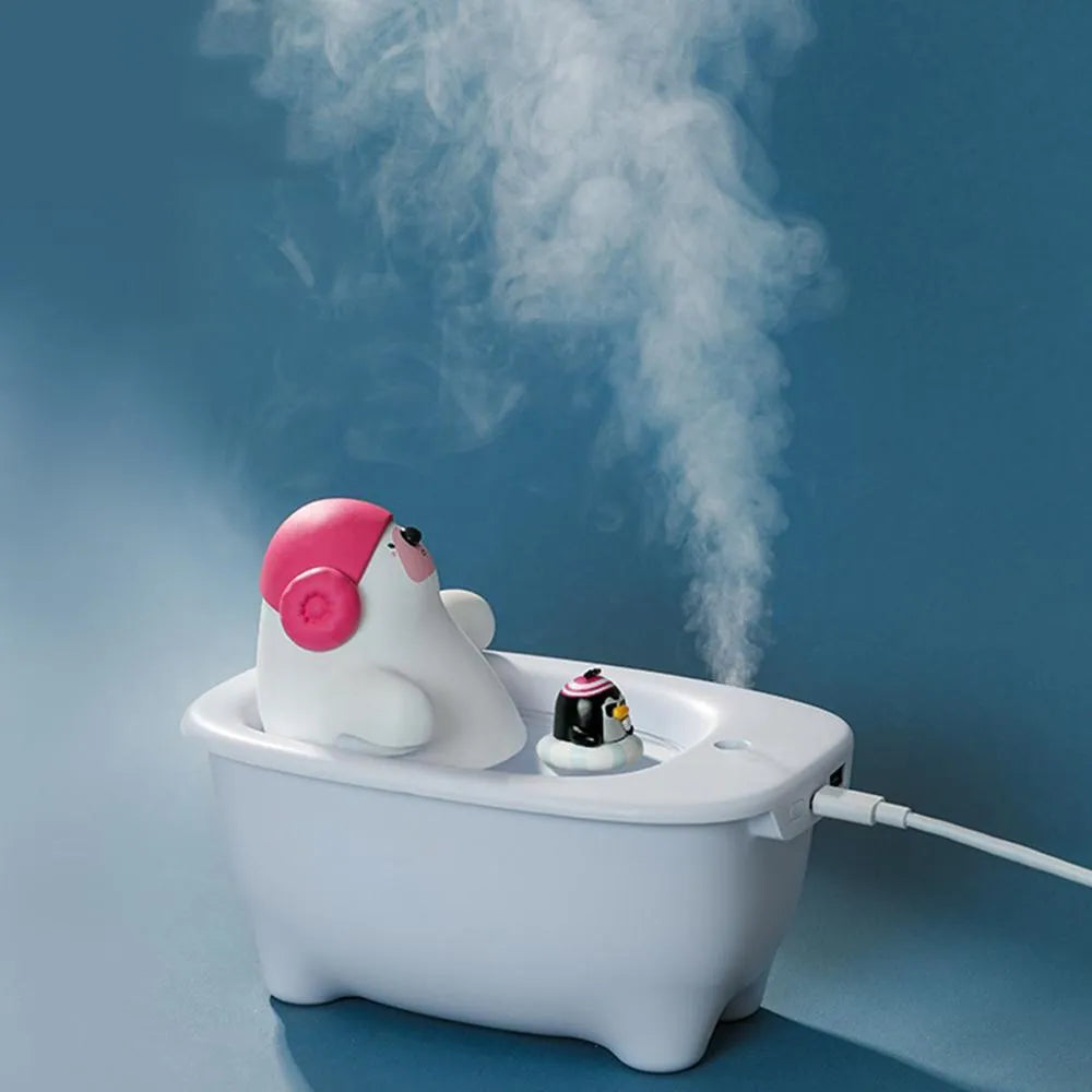 White USB air humidifier with 550ml water tank and adjustable mist control