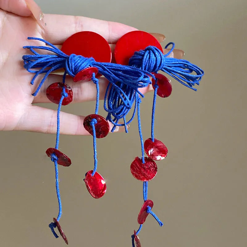 Geometric cloth women's earrings with 30 Silver Needle-blue resin flower colour and round design elements.